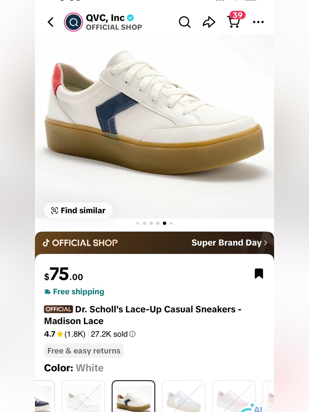 Dr. Scholl's women White Sneakers with Navy and Red Accents - Madison